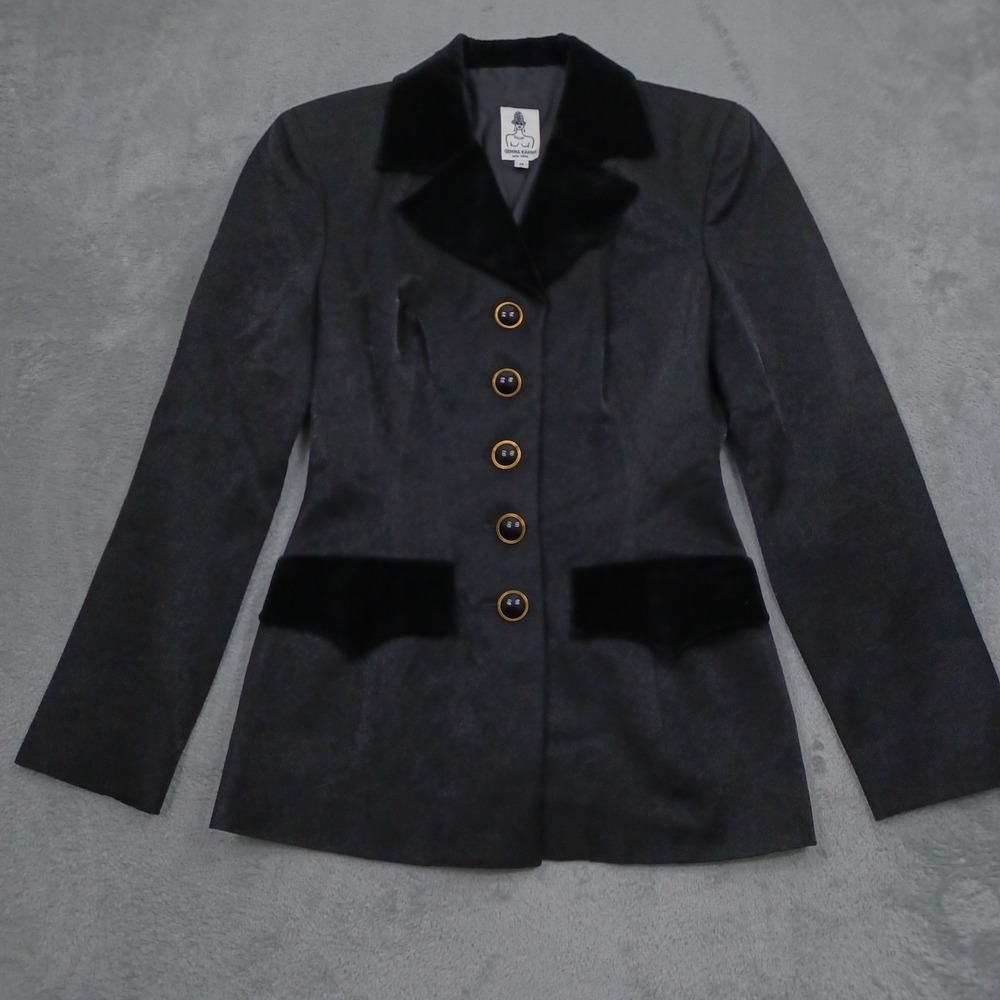 Vintage Gemma Kahng Blazer Womens 4 Black Velvet Preppy Designer